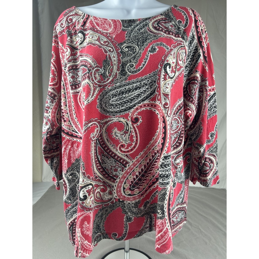 Chico's Women's Size 3 XL Paisley 3/4 Sleeve Split V-Neck Tunic Top Boho Travel